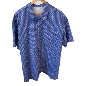 Columbia PFG Men XL Vented Blue Button Up All Over Print Fishing Outdoor Shirt